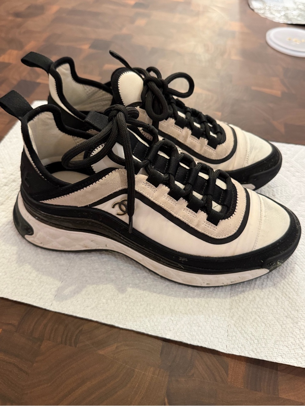 Chanel Women's CC Cap Toe Logo Sneakers Mixed Fibers